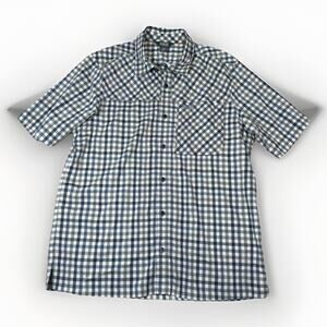 Outdoor Research Discovery SS Shirt Mens Size XL Steel Blue Plaid Wool Blend